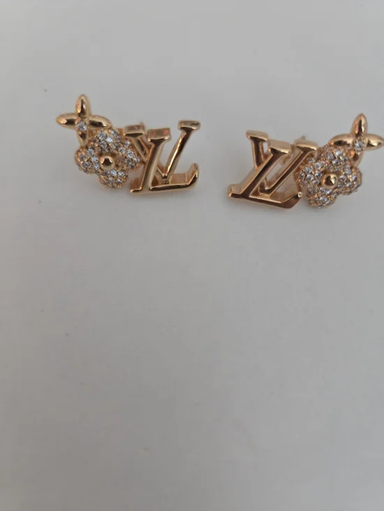Louis Vuitton 18kgp Gold Crystal Monogram Flower Stud Earrings - Picture 1 of 8